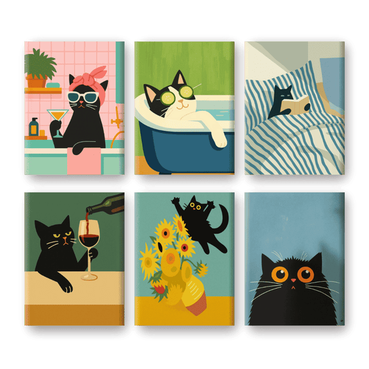 6 Mini Paintings - Crazy Cat Set-Paint by numbers