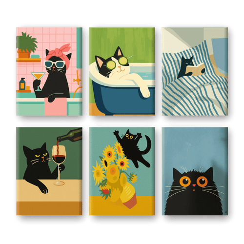6 Mini Paintings - Crazy Cat Set