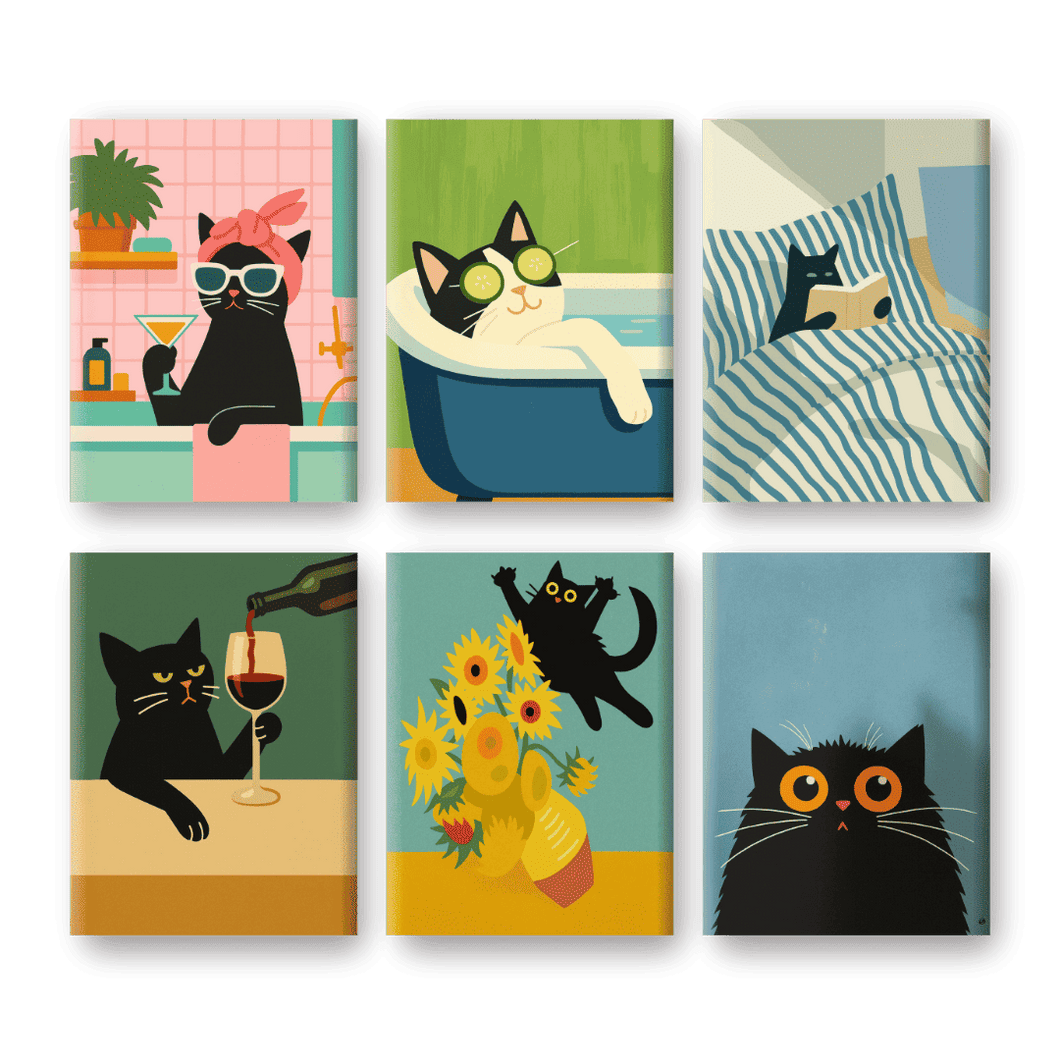 6 Mini Paintings   Crazy Cat Set