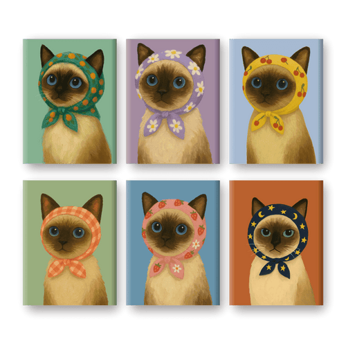 6 Mini Paintings - Cute Cat Set
