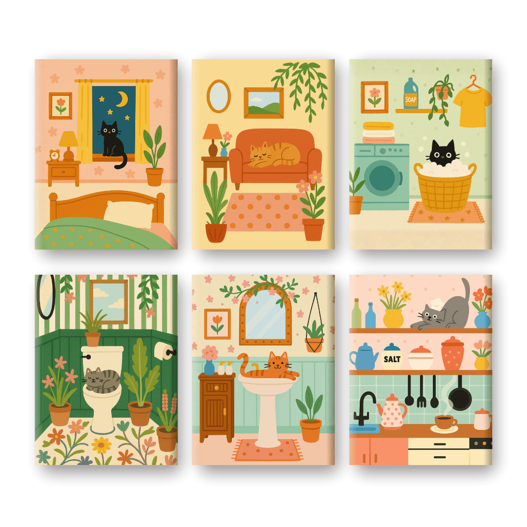 6 Mini Paintings - Cute Cat Set-Paint by numbers