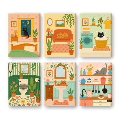 6 Mini Paintings - Cute Cat Set-Paint by numbers