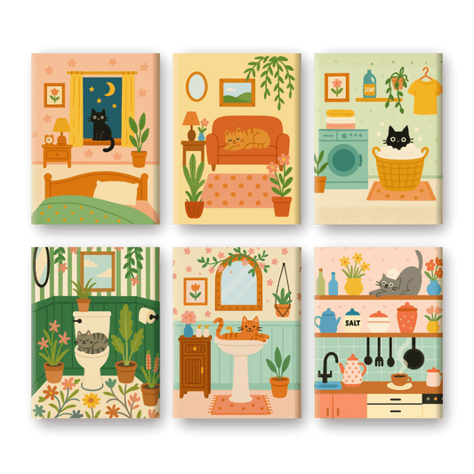 6 Mini Paintings - Cute Cat Set-Paint by numbers