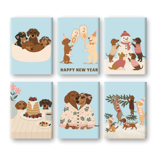 6 Mini Paintings - Cute Dogs Set