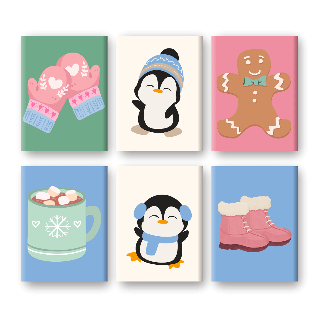6 Mini Paintings - Cute Winter Set-Paint by numbers