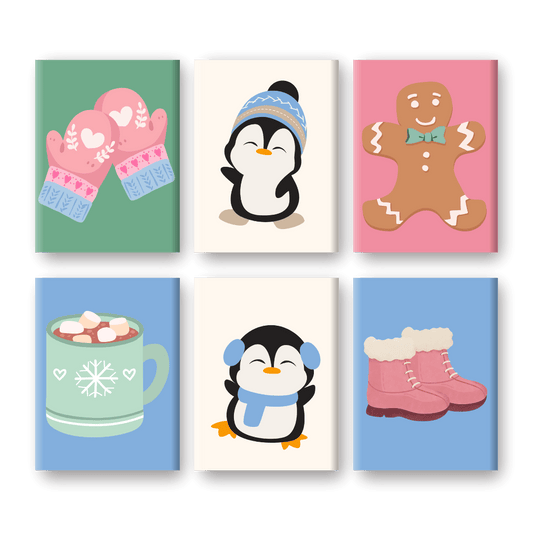 6 Mini Paintings - Cute Winter Set-Paint by numbers