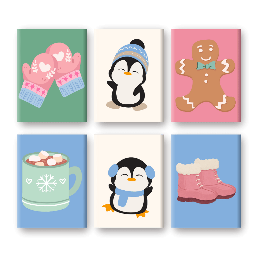 6 Mini Paintings   Cute Winter Set