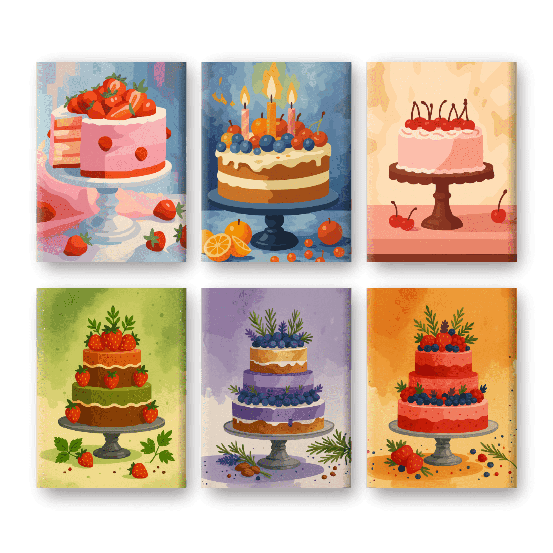 6 Mini Paintings - Delicious Cakes Set-Paint by numbers