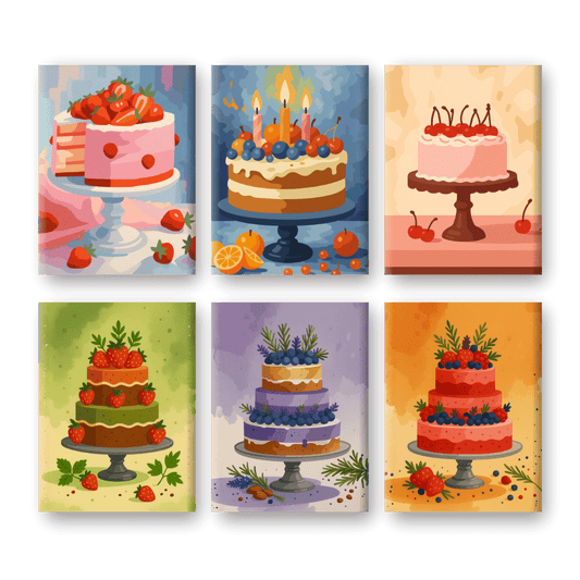 6 Mini Paintings - Delicious Cakes Set-Paint by numbers