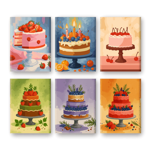 6 Mini Paintings - Delicious Cakes Set