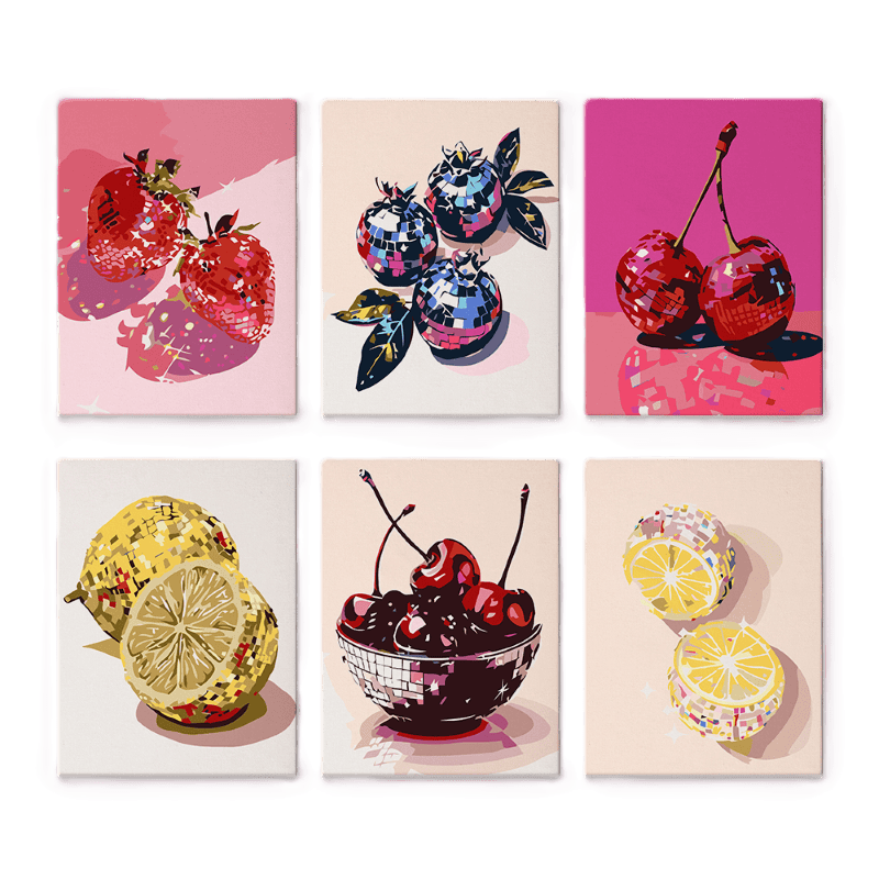 6 Mini Paintings - Disco Fruit Set-Paint by numbers