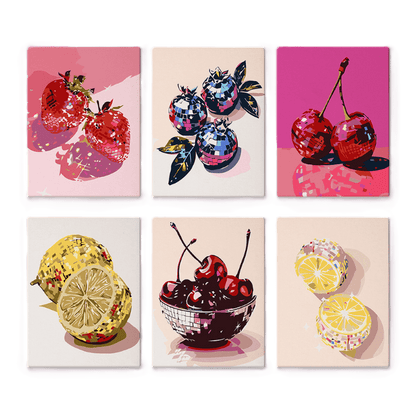 6 Mini Paintings - Disco Fruit Set-Paint by numbers