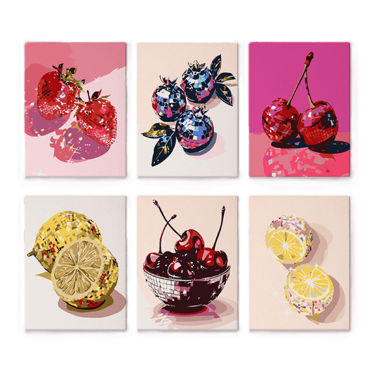 6 Mini Paintings - Disco Fruit Set-Paint by numbers