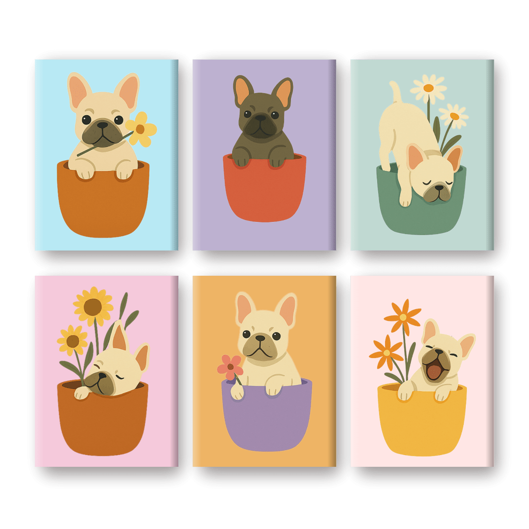 6 Mini Paintings - Dogs & Flowers Set-Paint by numbers