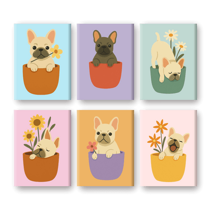 6 Mini Paintings - Dogs & Flowers Set-Paint by numbers