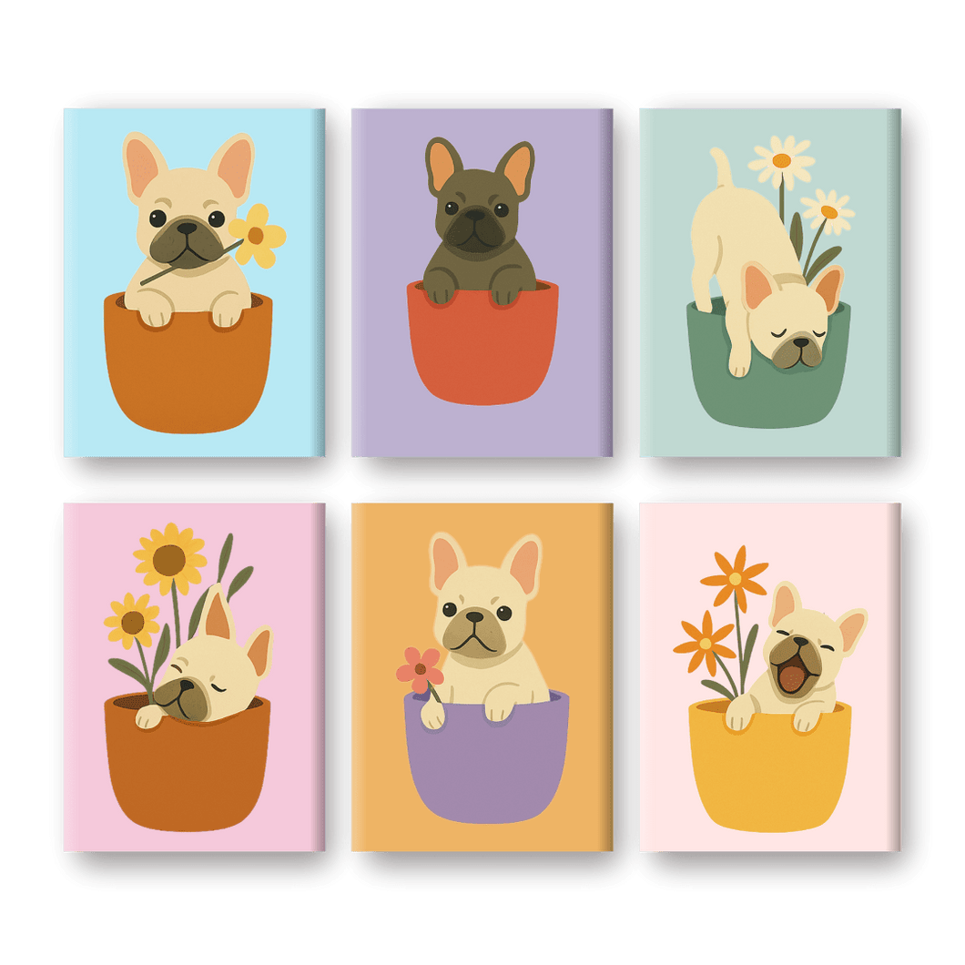 6 Mini Paintings    Dogs & Flowers Set
