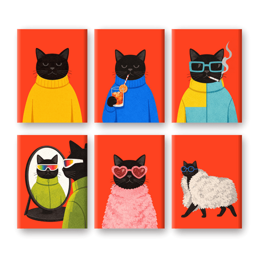 6 Mini Paintings - Elegant Black Cat Set- Paint by Numbers