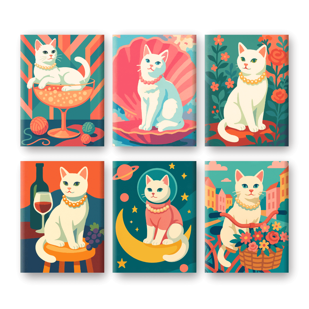 6 Mini Paintings | Elegant Cat Set- Paint by Numbers