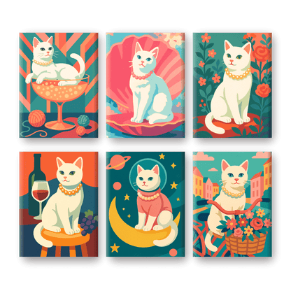 6 Mini Paintings | Elegant Cat Set- Paint by Numbers