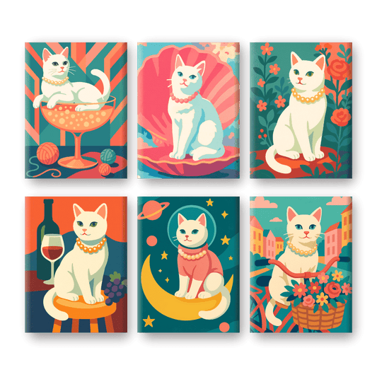 6 Mini Paintings | Elegant Cat Set- Paint by Numbers