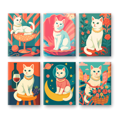 6 Mini Paintings | Elegant Cat Set-Paint by numbers