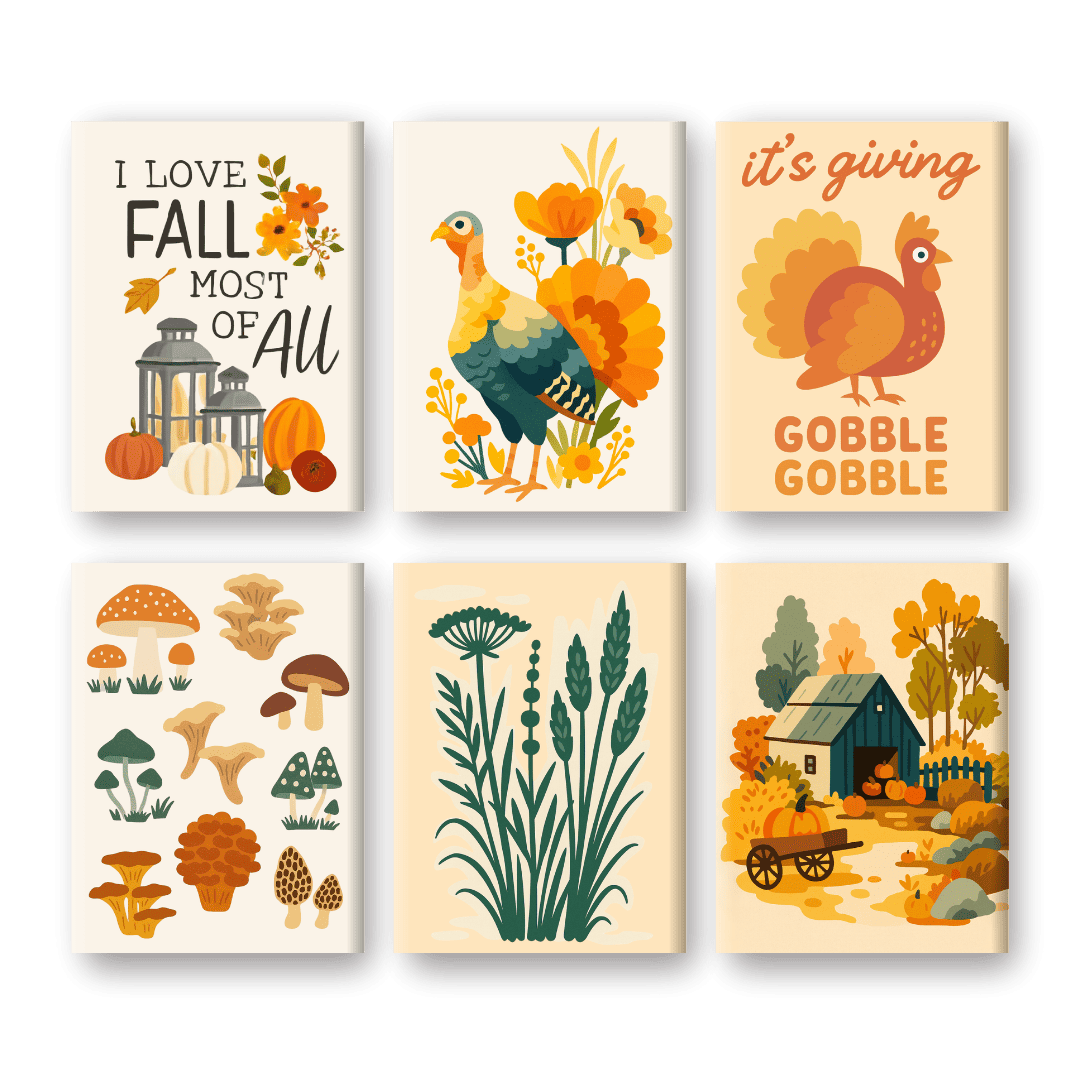 6 Mini Paintings - Autumn & Turkeys Set-Paint by numbers