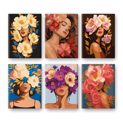 6 Mini Paintings - Flower Ladies Set- Paint by Numbers