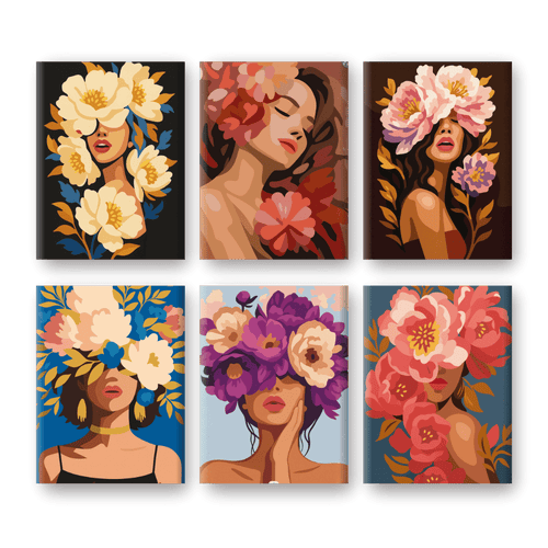 6 Mini Paintings - Flower Ladies Set