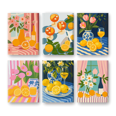 6 Mini Paintings - Flowers & Drinks Set