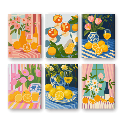6 Mini Paintings - Flowers & Drinks Set-Paint by numbers
