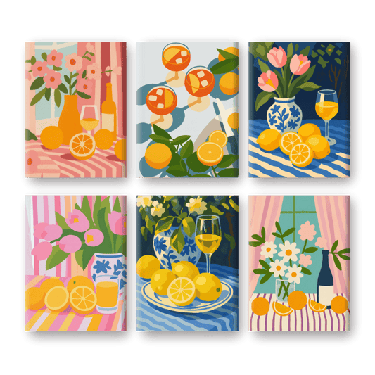 6 Mini Paintings - Flowers & Drinks Set-Paint by numbers