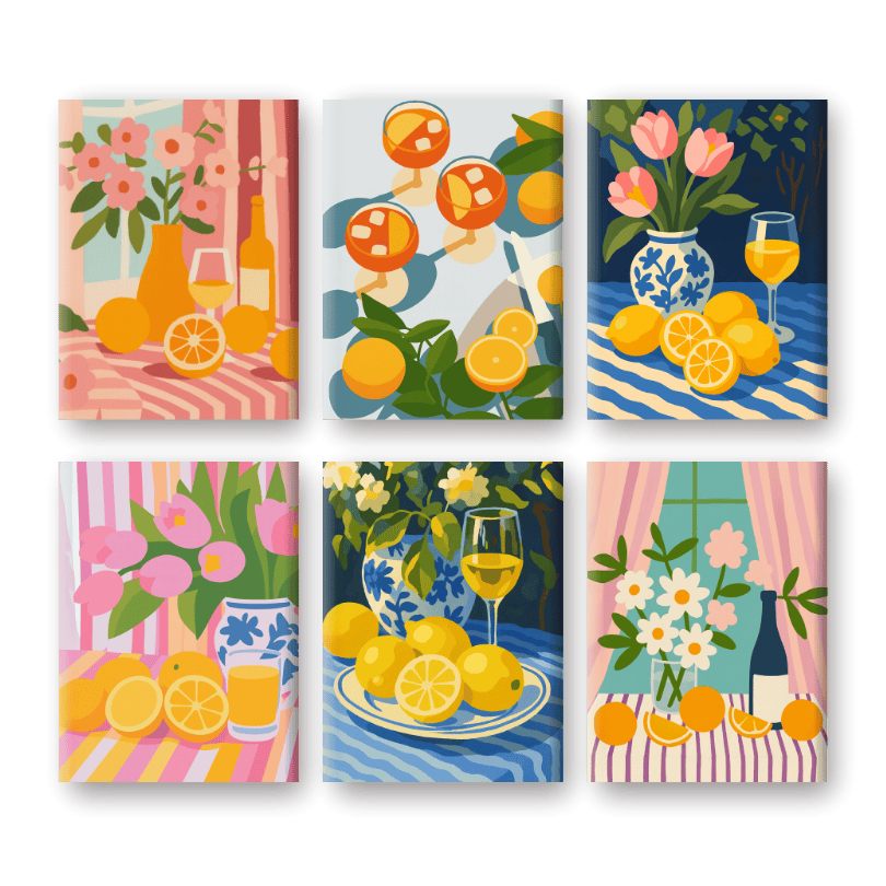 6 Mini Paintings   Flowers & Drinks Set