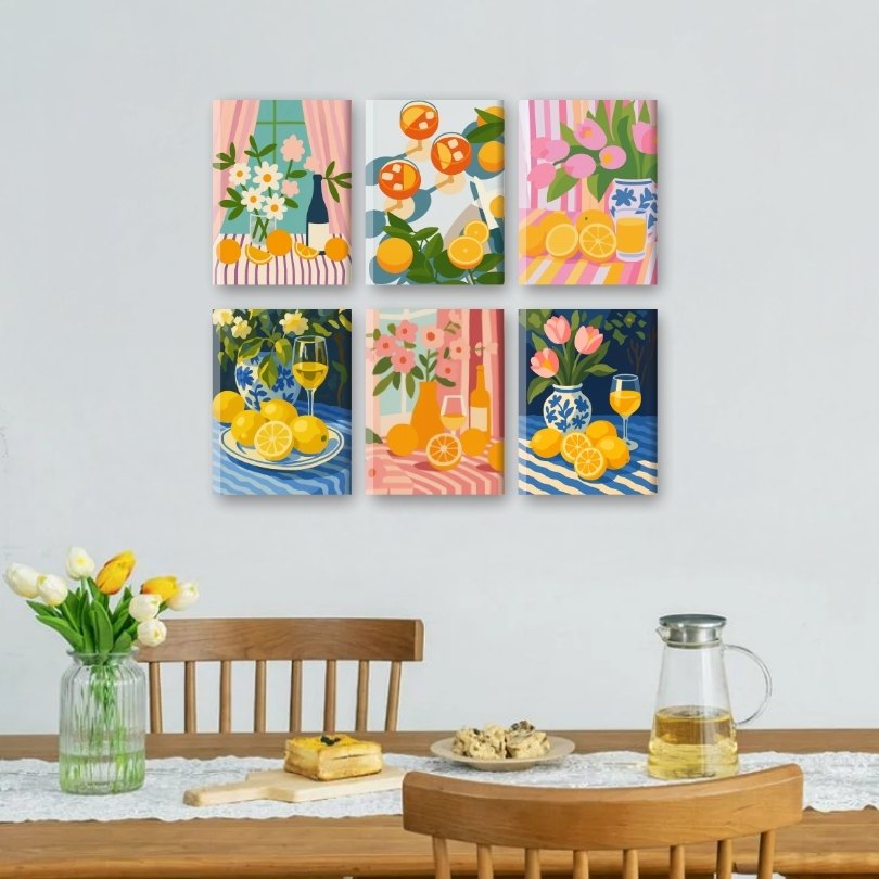 6 Mini Paintings - Flowers & Drinks Set Mockup