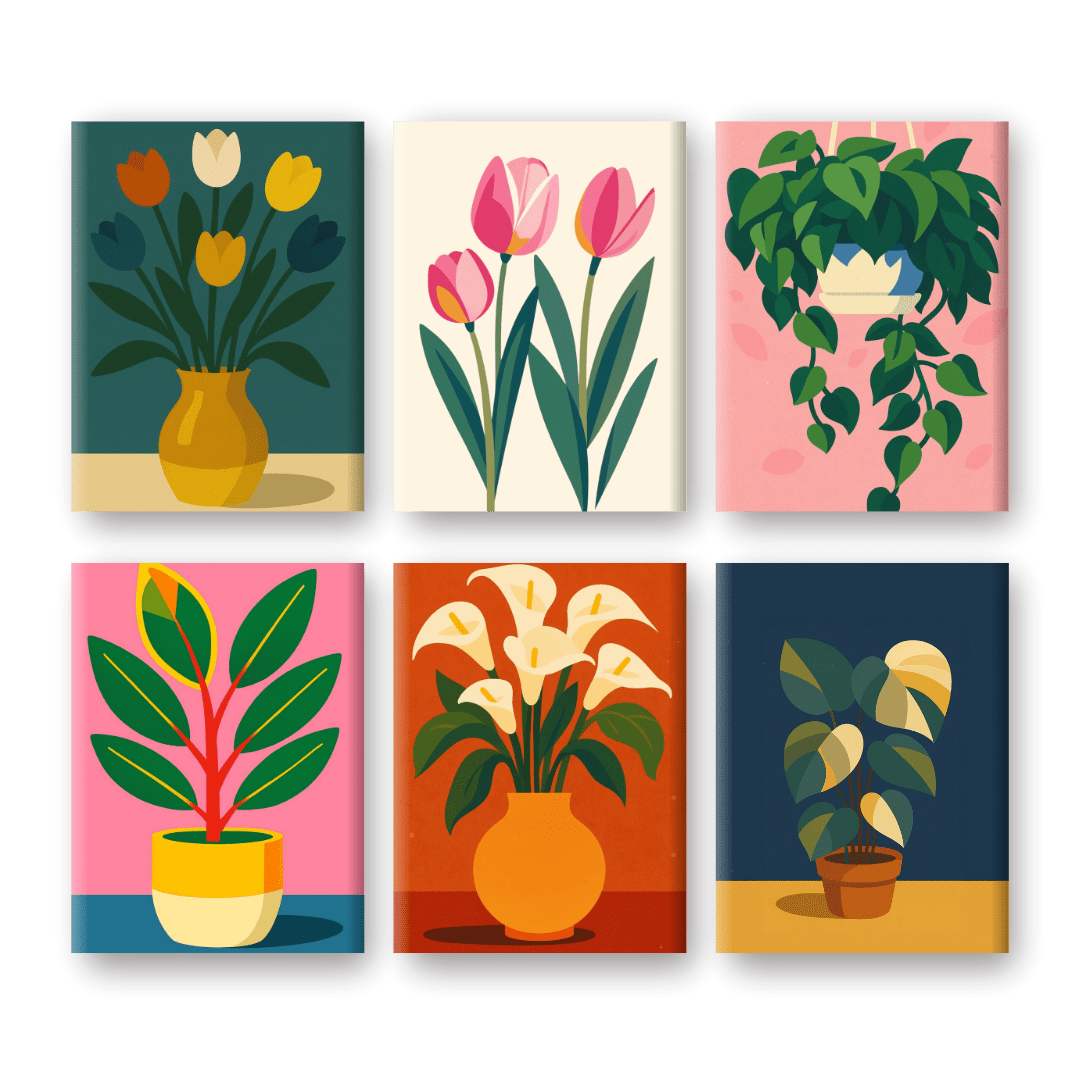 6 Mini Paintings - Flowers & Plants Set- Paint by Numbers