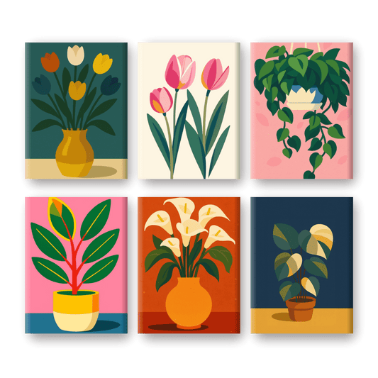 6 Mini Paintings - Flowers & Plants Set- Paint by Numbers