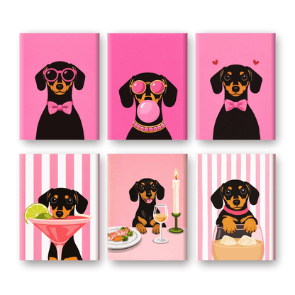 6 Mini Paintings - Pink Dachsund Set- Paint by Numbers