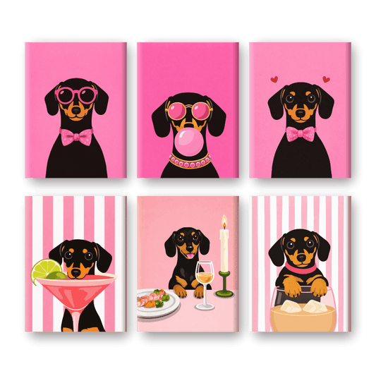 6 Mini Paintings - Pink Dachsund Set- Paint by Numbers