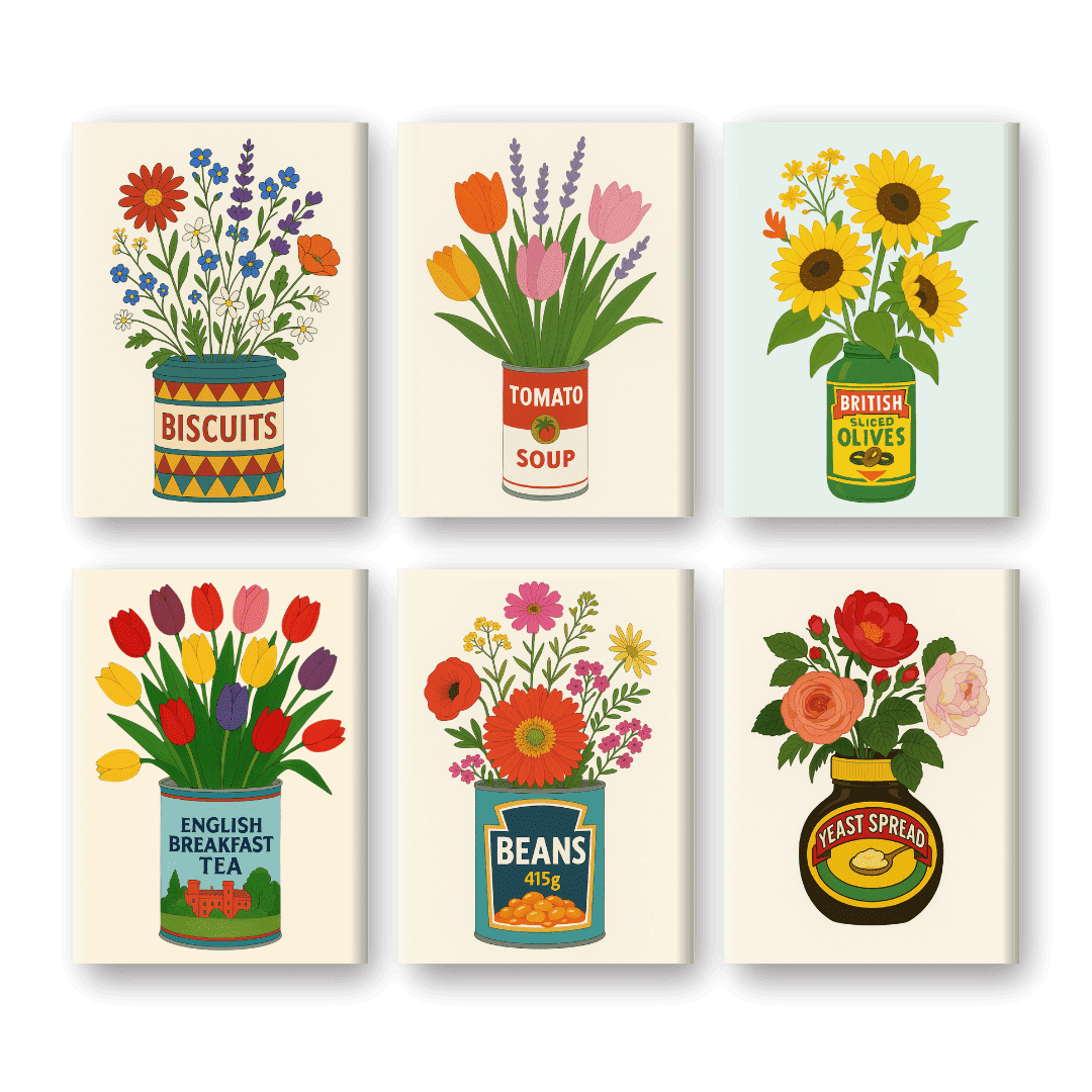 6 Mini Paintings - Flowers in Cans Set-Paint by numbers