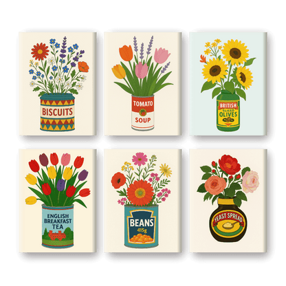 6 Mini Paintings - Flowers in Cans Set-Paint by numbers