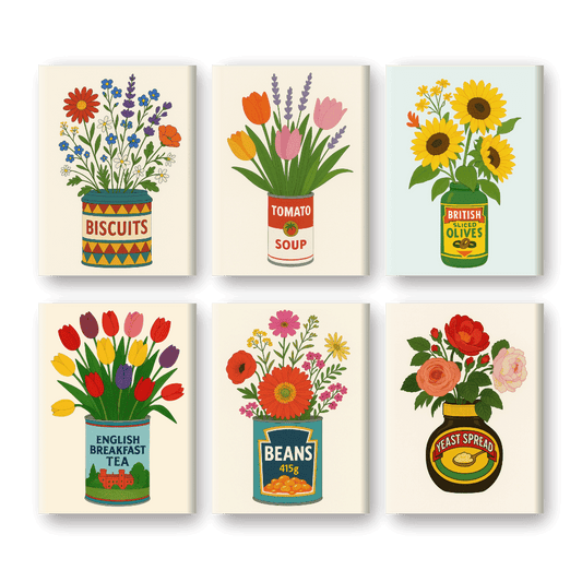 6 Mini Paintings - Flowers in Cans Set-Paint by numbers