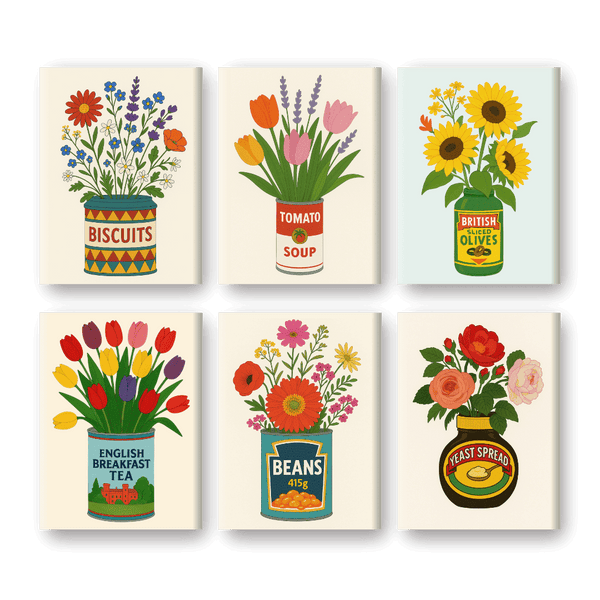 6 minicuadros - Flores en latas Set-Pintar por números