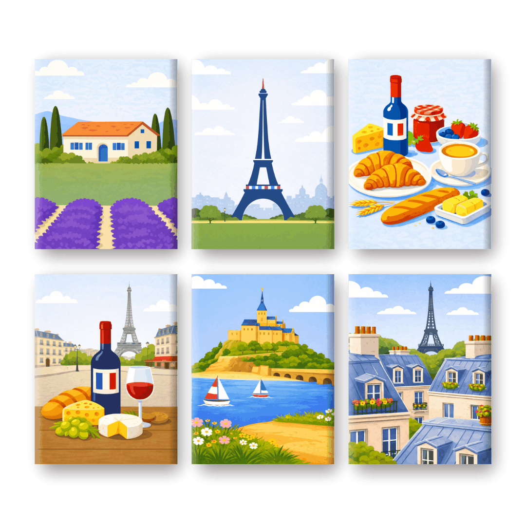 6 Mini Paintings - France Set- Paint by Numbers