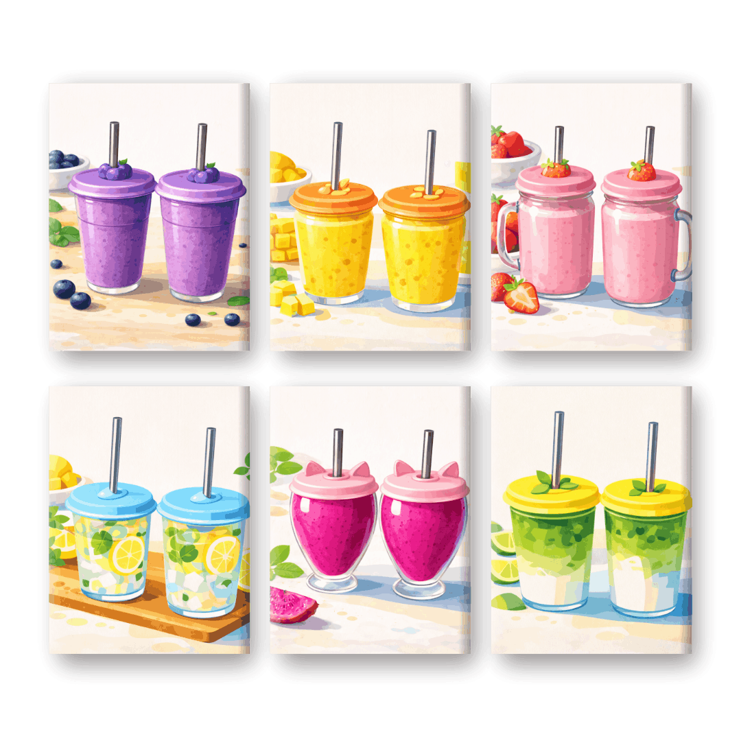 6 minitaulua - Raikas smoothie -setti - Numeromaalaus