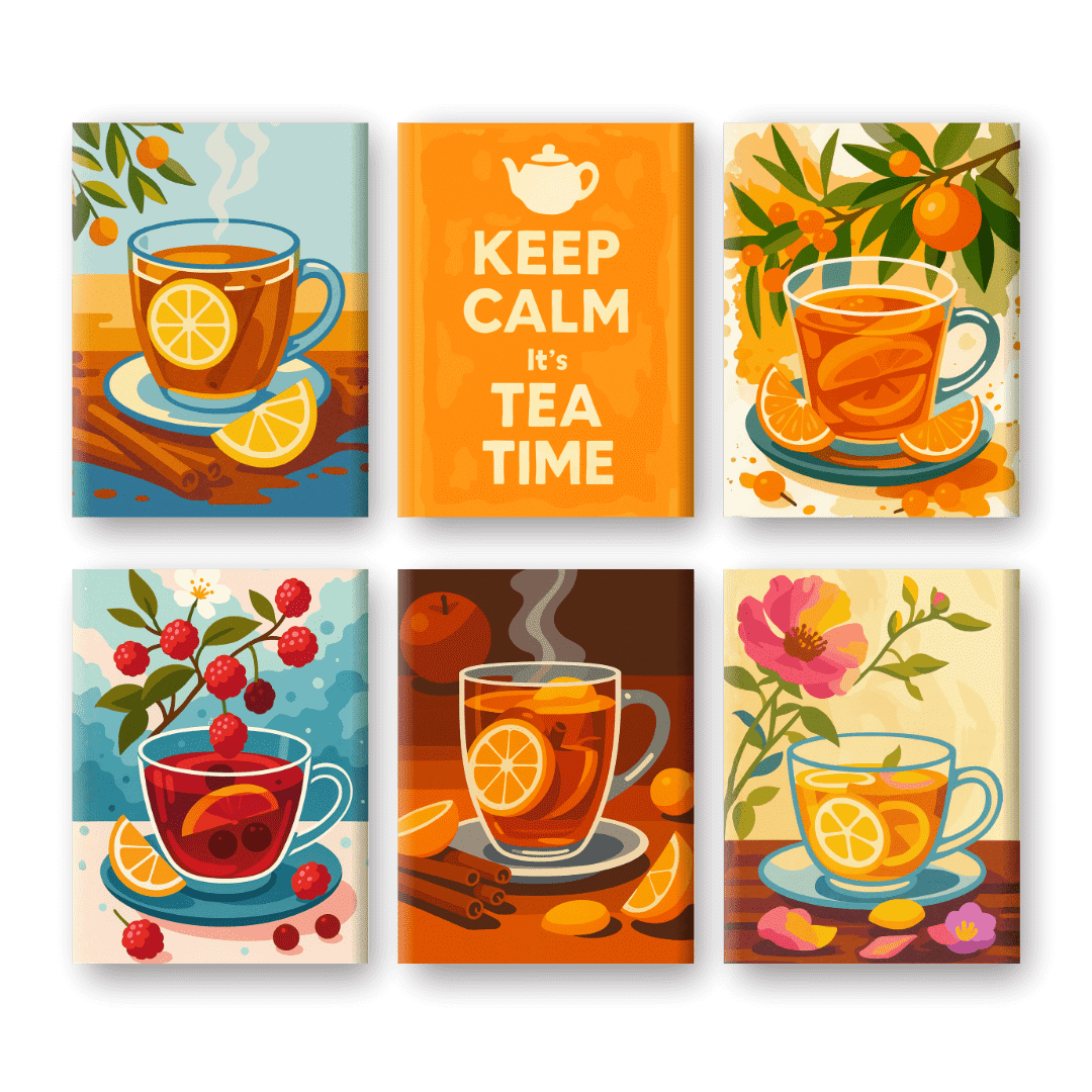 6 Mini Paintings - Fruit Tea Set-Paint by numbers
