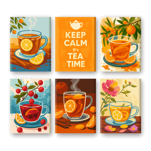 6 Mini Paintings - Fruit Tea Set