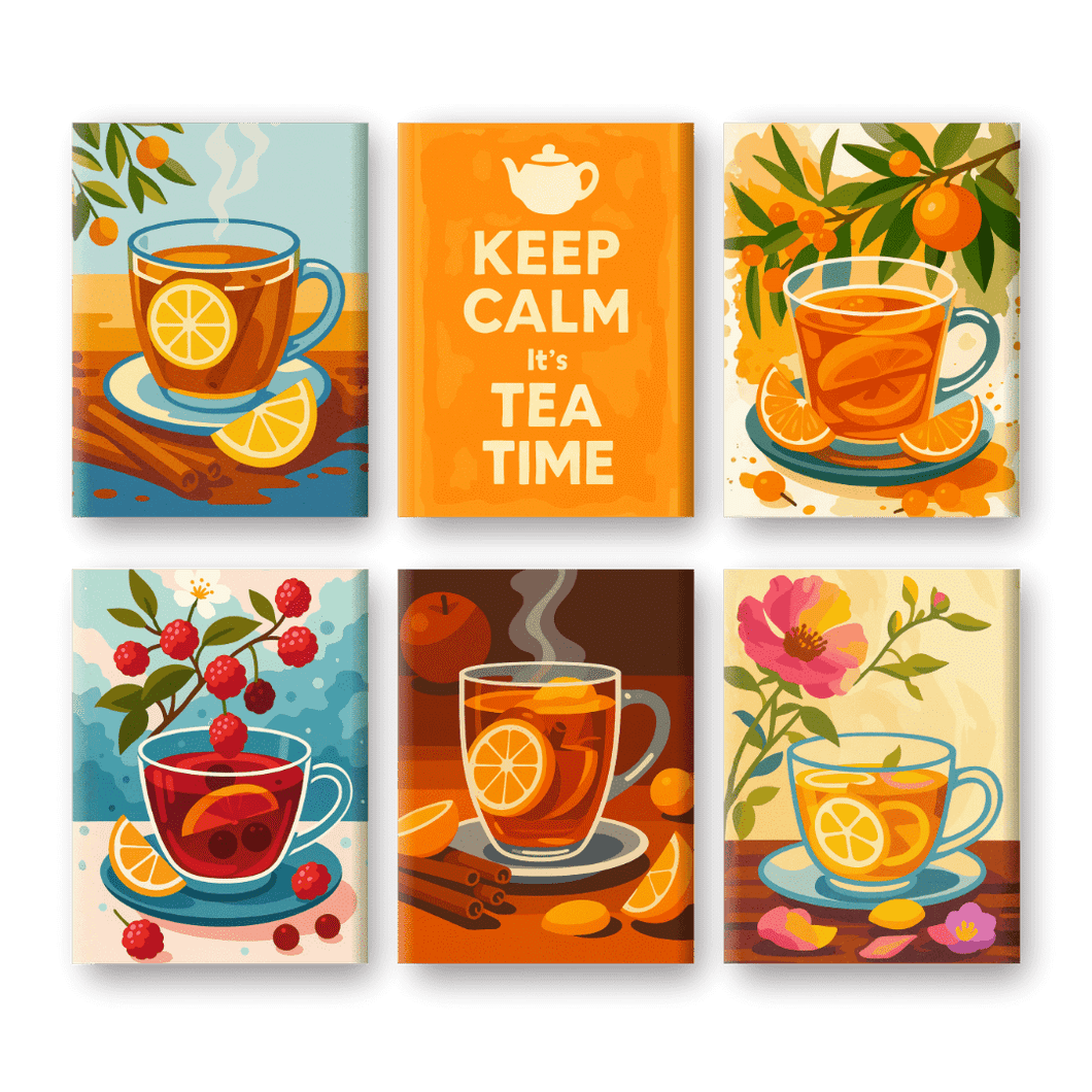 6 Mini Paintings   Fruit Tea Set
