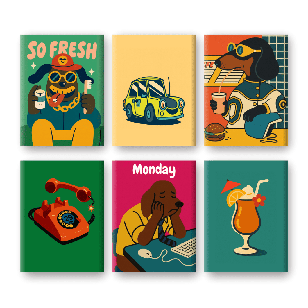 6 Mini Paintings | Funky Dogs Set Paint by numbers