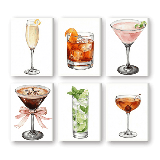 6 Mini Paintings - Gorgeous Cocktails Set- Paint by Numbers