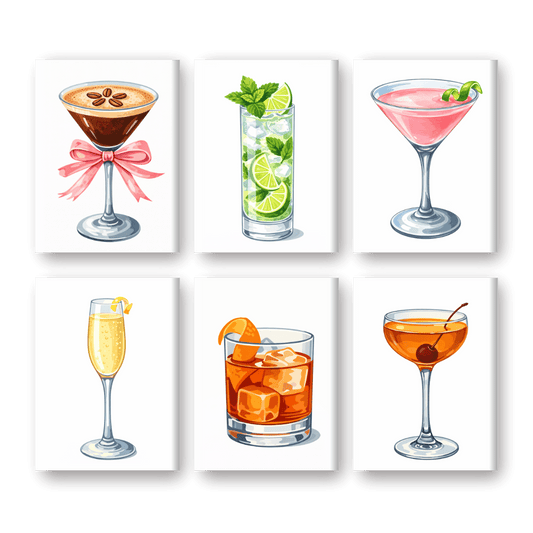 6 Mini Paintings - Beautiful Cocktail Set- Paint by Numbers