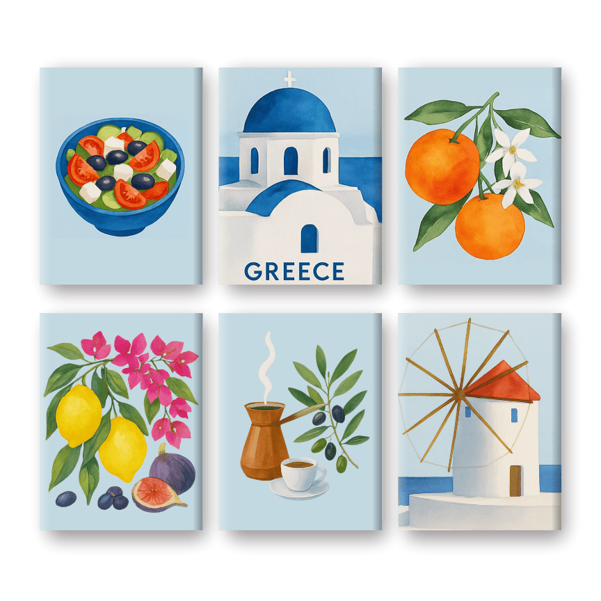 Paint by numbers   6 Mini Paintings   Greek Summer Set